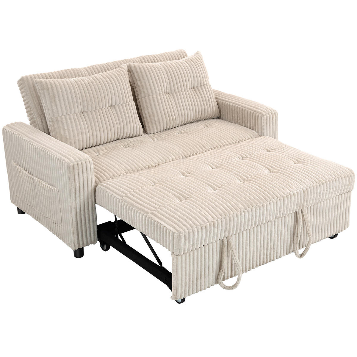 SOFABETT 2-Sitzer DE-08243 Cordbezug, umwandelbar, Cremeweiß - Creme, Metall (157/91/90cm) - ComfortXL