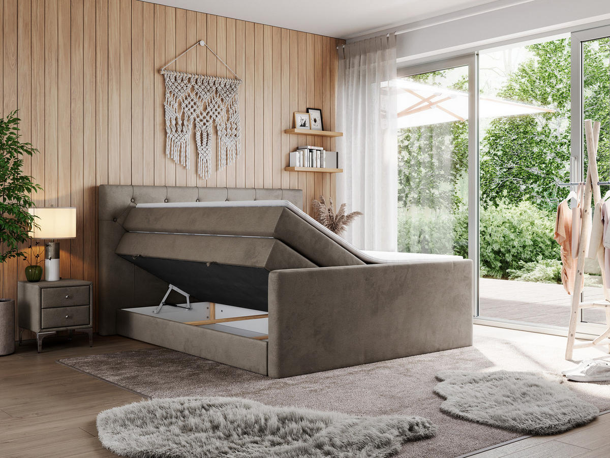 BOXSPRINGBETT KING VELEN 160/200 Braun Velvet - H4 - Braun, Holz/Textil (160/200cm) - MKS