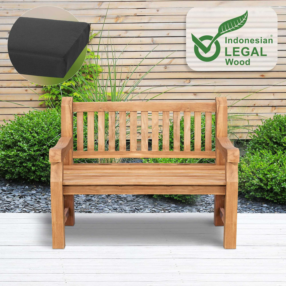 GARTENBANK Teakbank Dabel Holz Dunkelgrau Holzbank 120cm - Dunkelgrau, Holz (120/93/61cm) - DELUKE