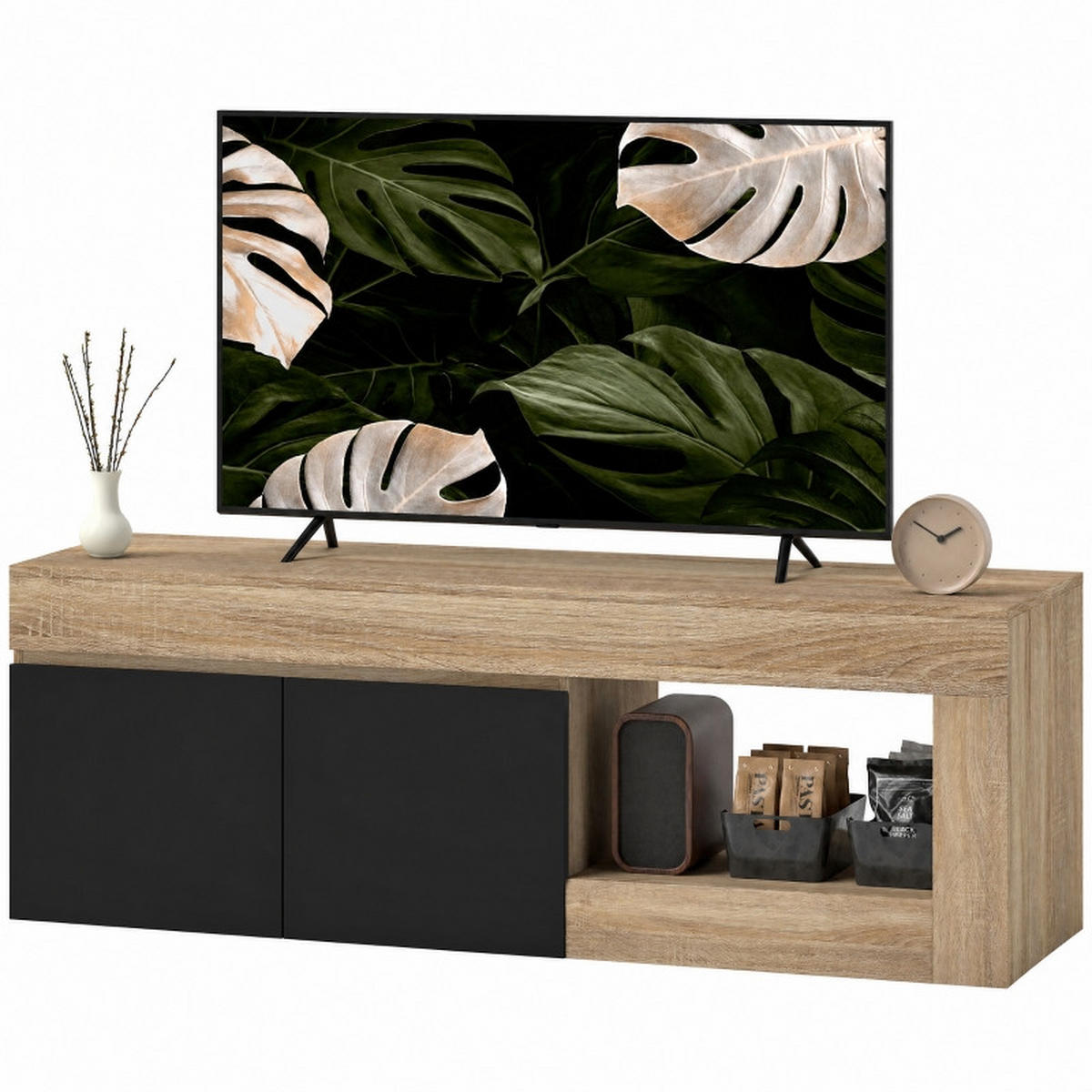 TV-MÖBEL Schwarz 1 Stück - Schwarz, Holzwerkstoff (140/48/40cm) - GiPP