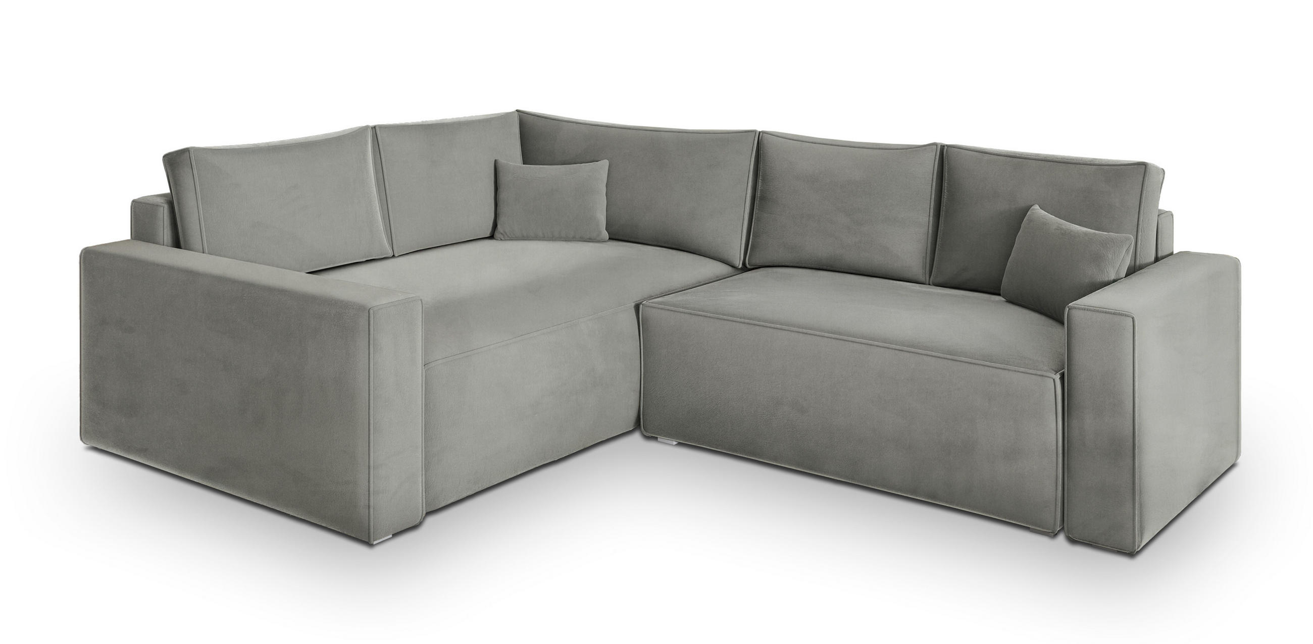 ECKSOFA ERONIS L-S Hellgrau Velours-Stoff mit Schlaffunktion - Hellgrau, Holz (265/194cm) - MASSENO