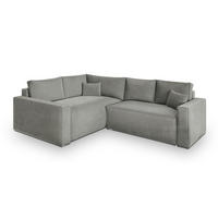 ECKSOFA ERONIS L-S Hellgrau Velours-Stoff mit Schlaffunktion - Hellgrau, Holz (265/194cm) - MASSENO