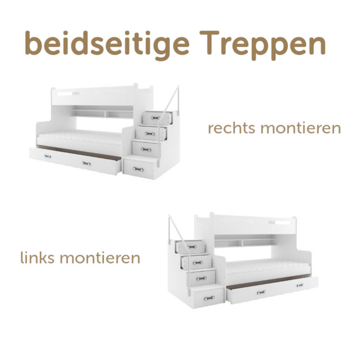 ETAGENBETT Max 3 200x80cm / 200x120cm mit Schublade und Lattenrost - Weiß, Holzwerkstoff (120/200cm) - Interbeds