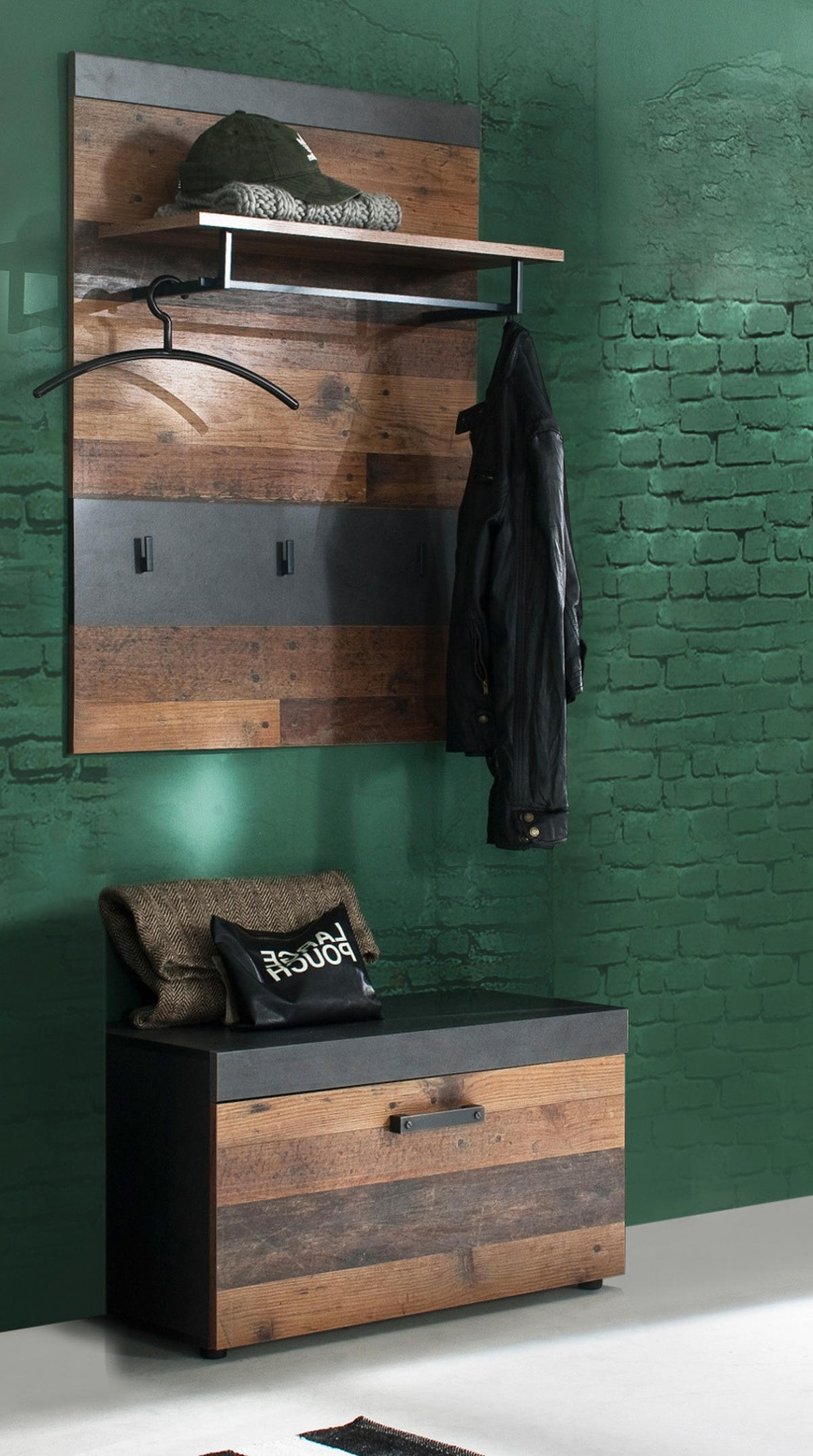 GARDEROBE Old Used Wood mit grau 2-teilig 80 x 192 cm, Set in modernem Design - Silberfarben/Schwarz, Holzwerkstoff/Kunststoff (80/192/37cm) - Top.Furn