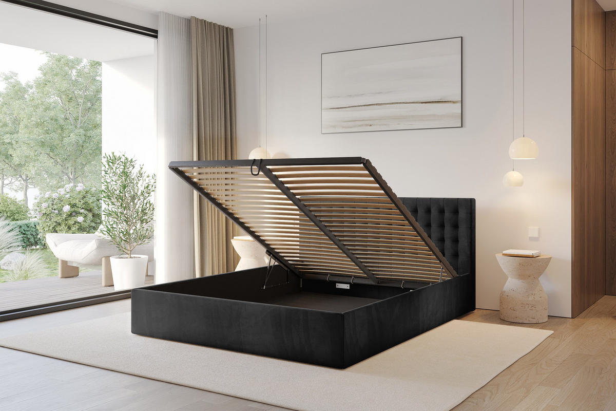 POLSTERBETT mit Bettkasten und Lattenrost, Boxbett ohne Matratze - PARI 180x200 Schwarz - Schwarz, Holzwerkstoff/Textil (180/200cm) - ALTDECOR