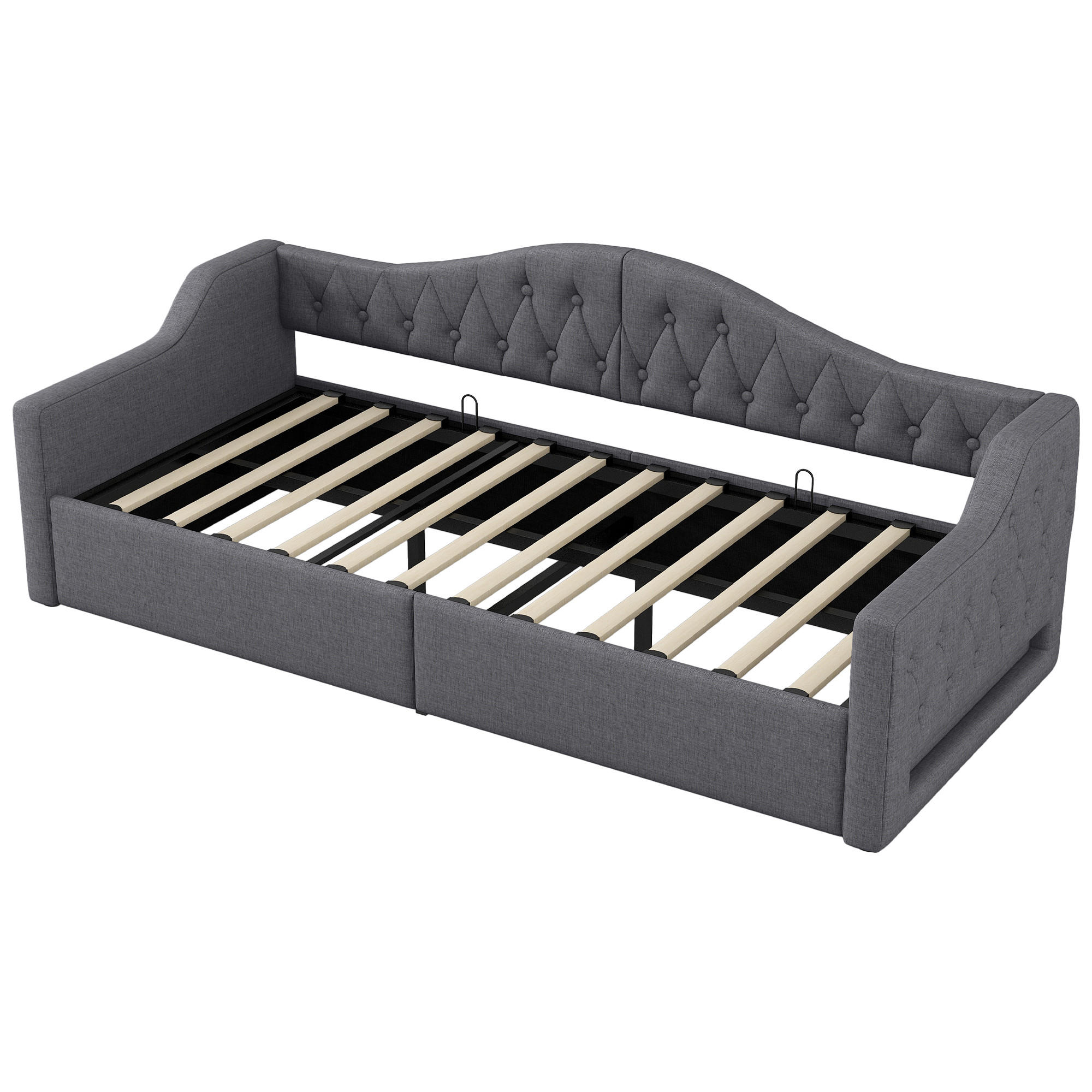 STAURAUMBETT 90/200 cm DE-03388, mit LED und Stauraum, in Grau - Grau, Holzwerkstoff (90/200cm) - ComfortXL