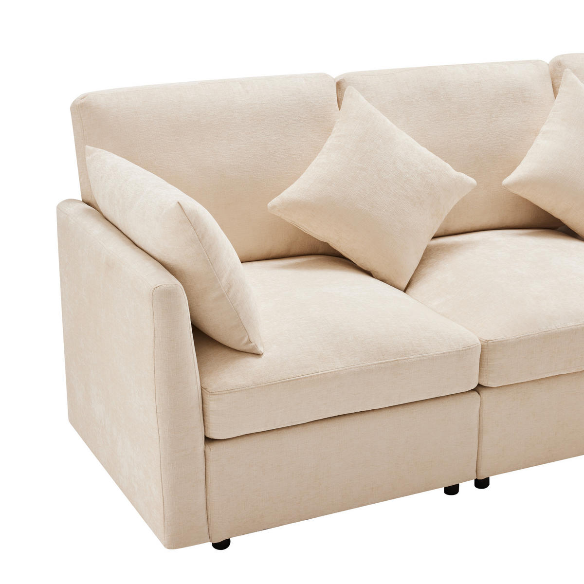 ECKSOFA DE-33354 modular mit Hocker und 4 Kissen Beige - Beige, Holzwerkstoff (216/161cm) - ComfortXL
