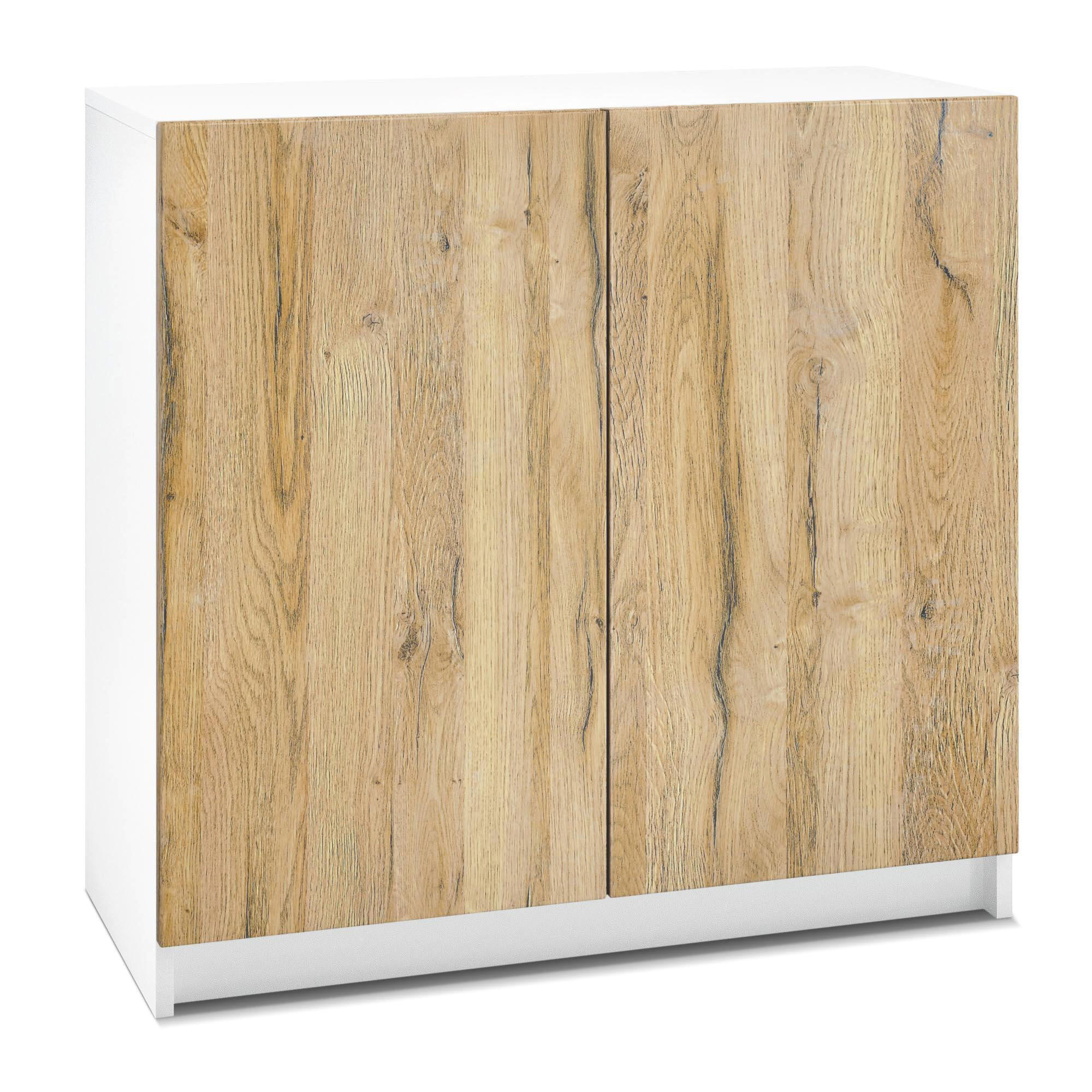 KOMMODE Elona, Büroschrank mit Soft-Close & Push-to-Open, Aktenschrank, Home Office & Büro, Weiß/Eiche Natur (82 x 78 x 37 cm) - Eiche Wotan, Holzwerkstoff (82/78/37cm) - InnoFurn