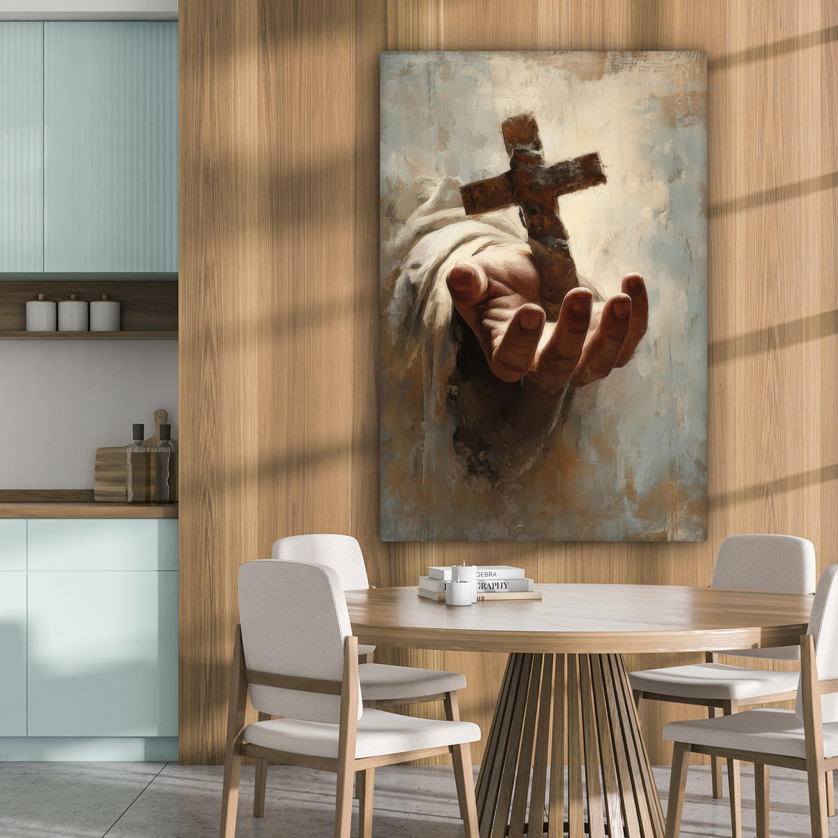 LEINWANDBILD Abstrakt - Kreuz - Hand - Christentum Deko Groß 90x140 cm - Hellbraun, Textil (90/140cm) - MuchoWow