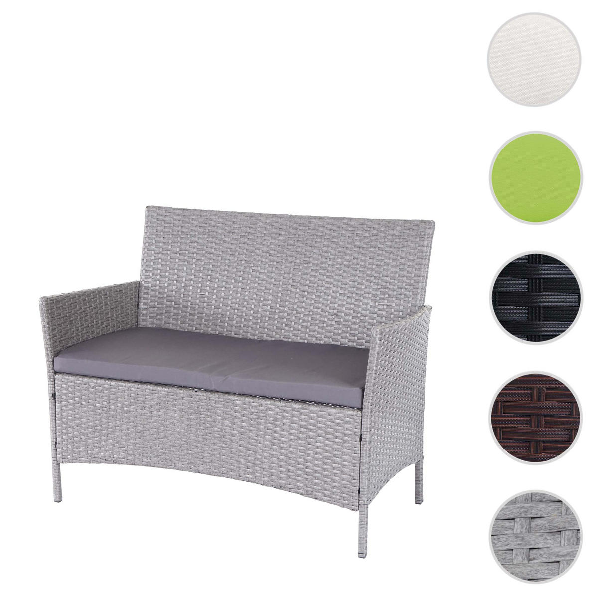 POLY-RATTAN GARTENBANK Hellgrau, Grau - Hellgrau/Grau, Kunststoff (106/83/60cm) - MCW