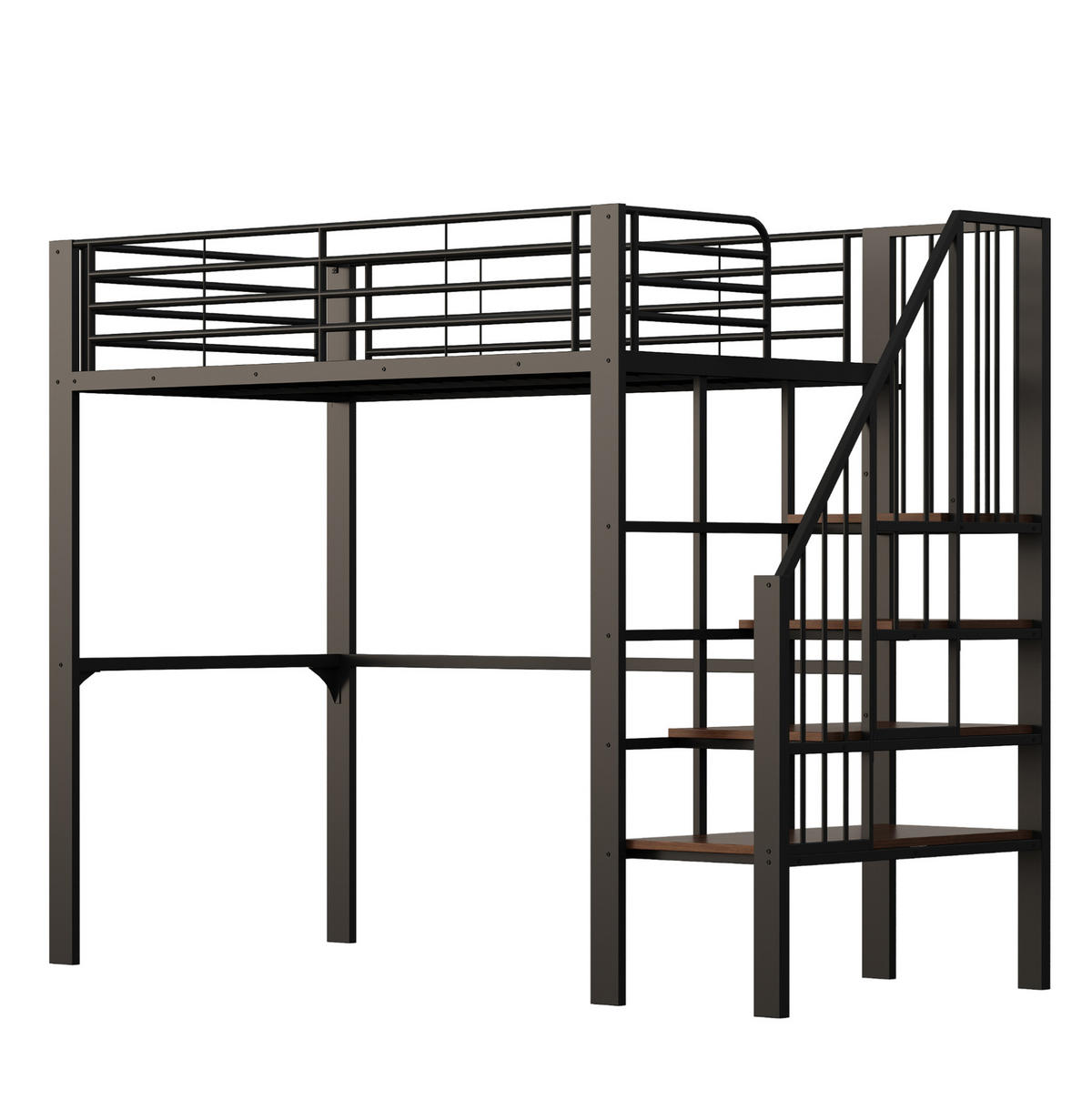 HOCHBETT aus Metall und Holz 90x200 cm Schwarz mit Treppe und Stauraum unter dem Bett - Schwarz, Metall (90/200cm) - Modfu