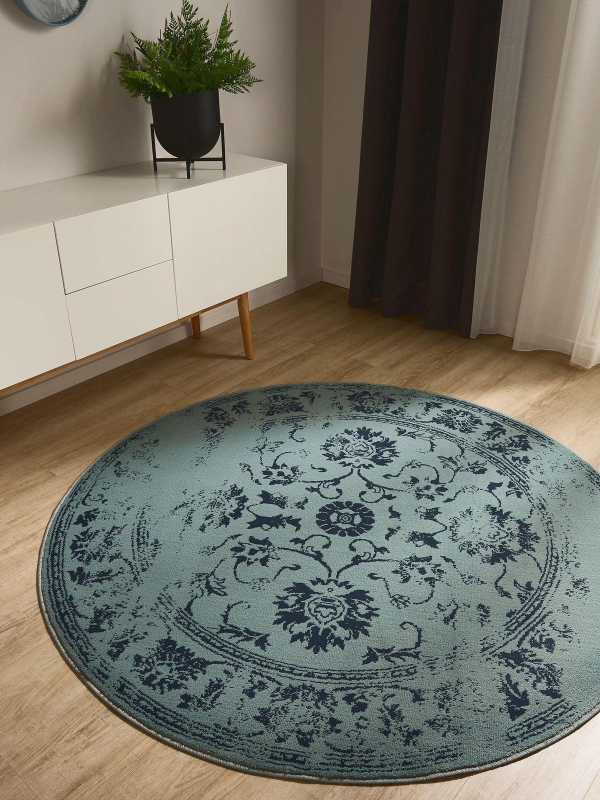 VINTAGE-TEPPICH Suki ø 120 cm rund - Türkis, Kunststoff (120/120cm) - benuta