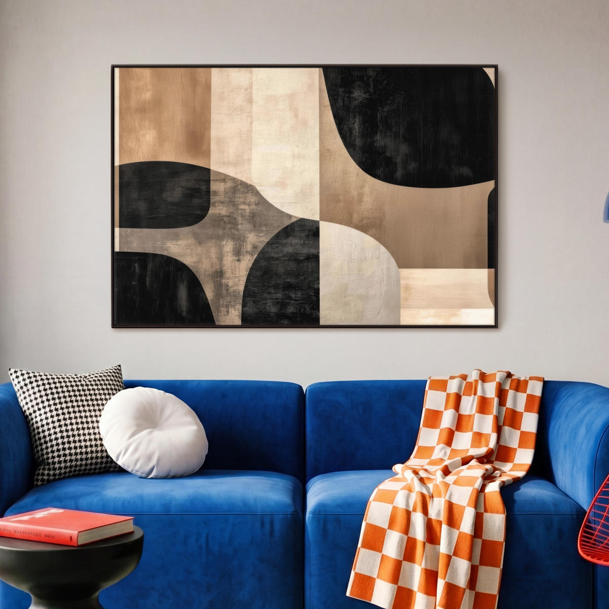 LEINWAND Bilder mit Rahmen - Abstrakt - Flugzeuge - Schwarz - Rund - 90x60 - Beige, Textil (90/60cm) - MuchoWow
