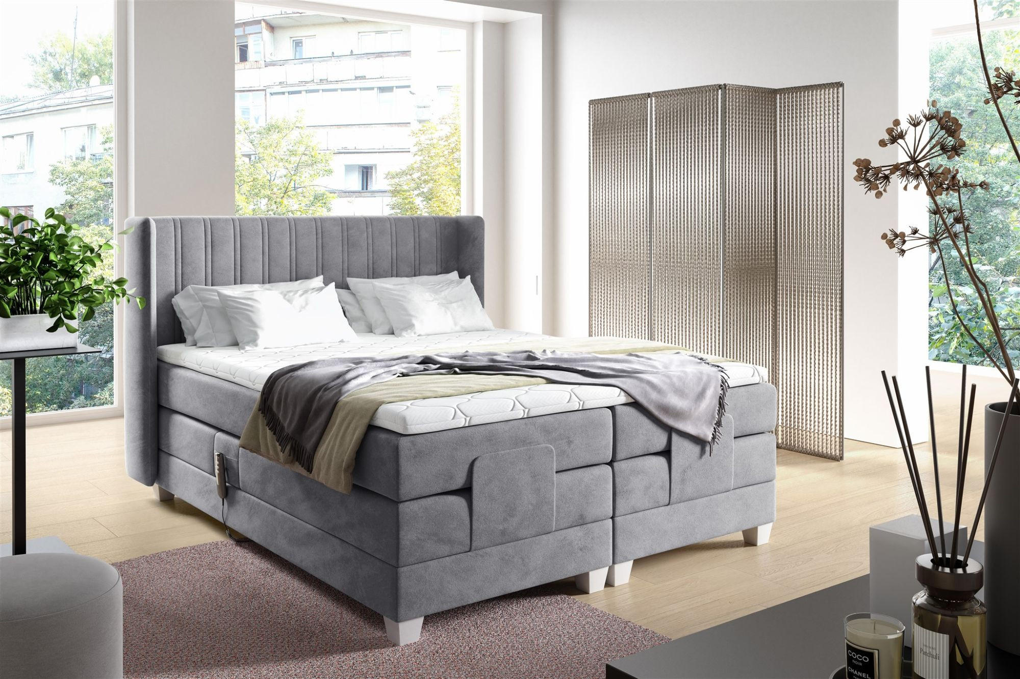 Thumbnail - Fun Möbel Boxspringbett, Silber, Textil, 140x200 cm, Schlafzimmer, Betten, Boxspringbetten