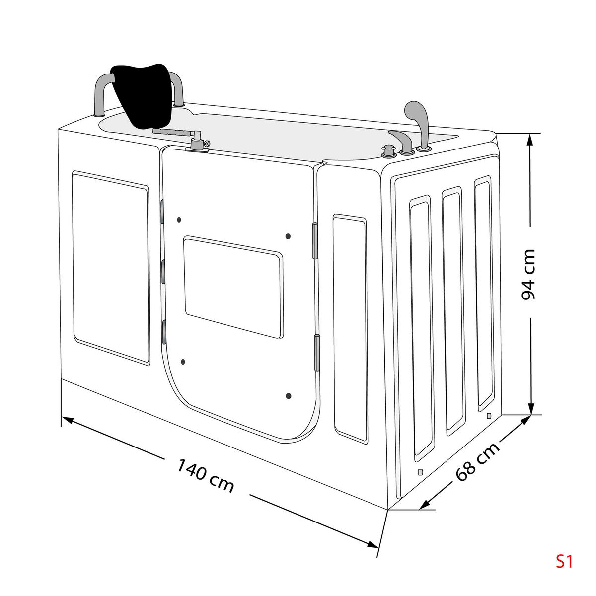SITZWANNE Whirlpool Wanne mit Tür S07WP-TH-C-R 140x76cm - Weiß, Glas/Kunststoff (76/116/140cm) - AcquaVapore by Sandra Jentho