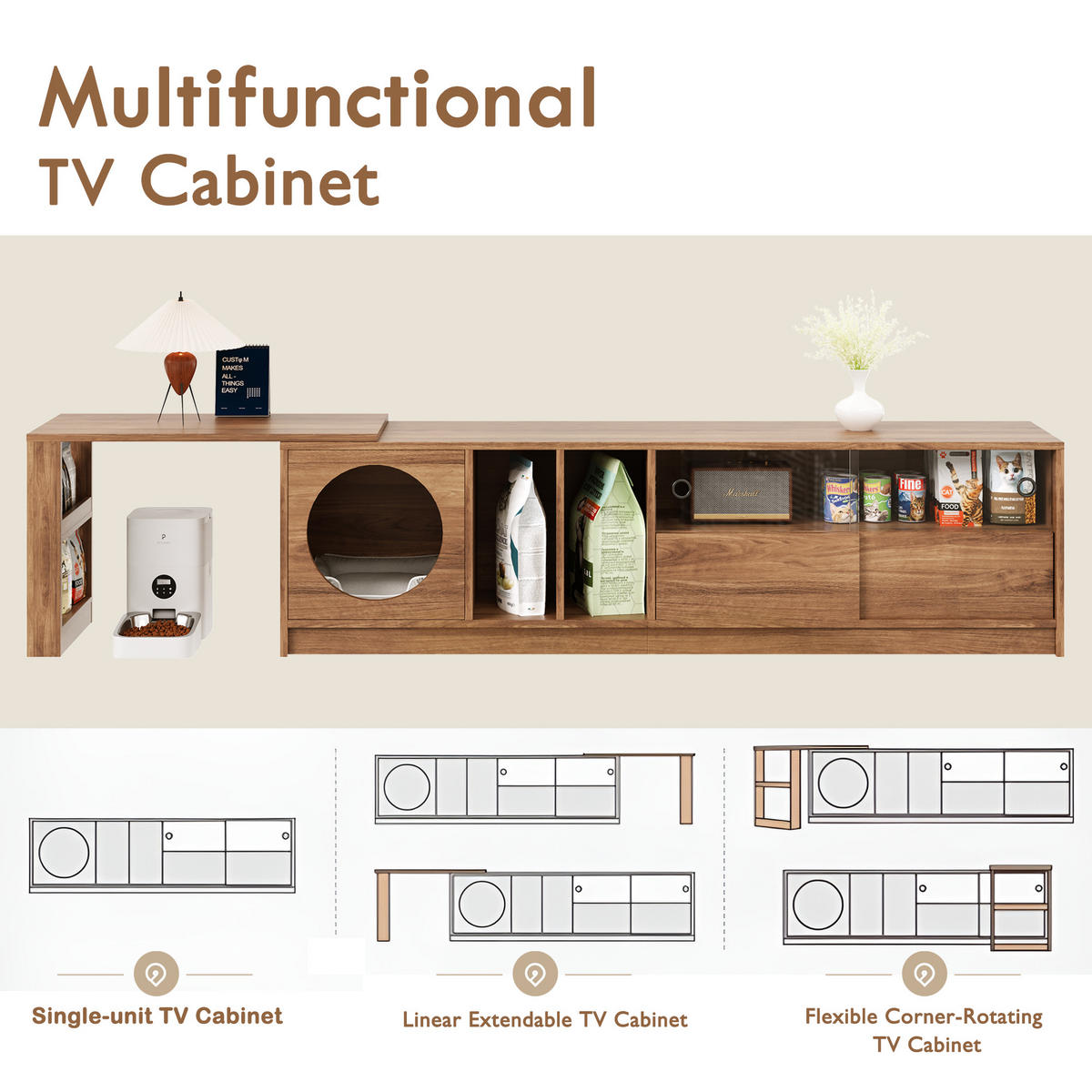 TV-SCHRANK SET Nussbaum drehbarer TV-Schrank + Couchtisch Haustier-Möbel - Walnussfarben, Holz (40/50/180cm) - FLIEKS