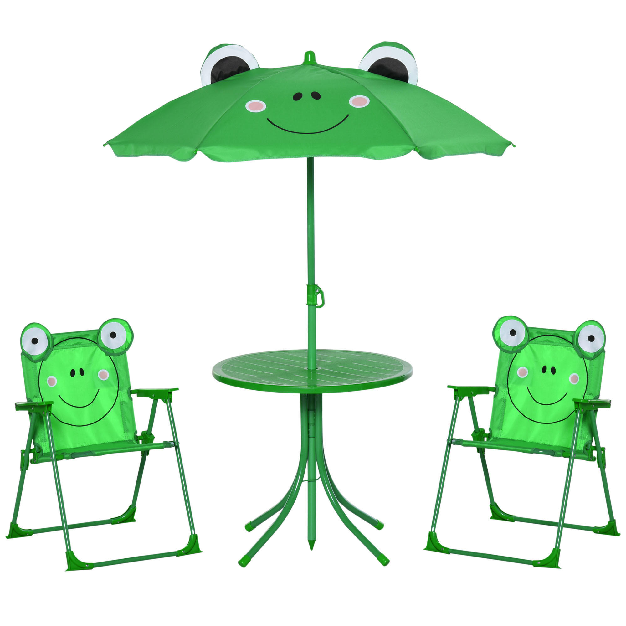 KINDERSITZGRUPPE DE-17546 Frosch-Design mit Sonnenschirm Grün - Grün, Metall (50/46/50cm) - ComfortXL