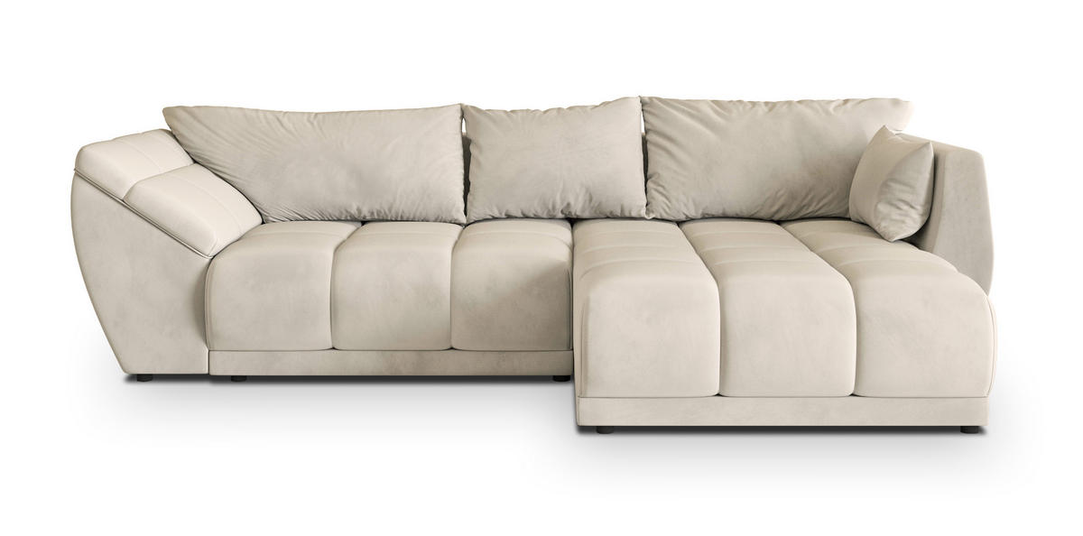 ECKSOFA ORENTI R-S Creme Velours-Stoff mit Schlaffunktion - Creme, Holz (287/182cm) - MASSENO