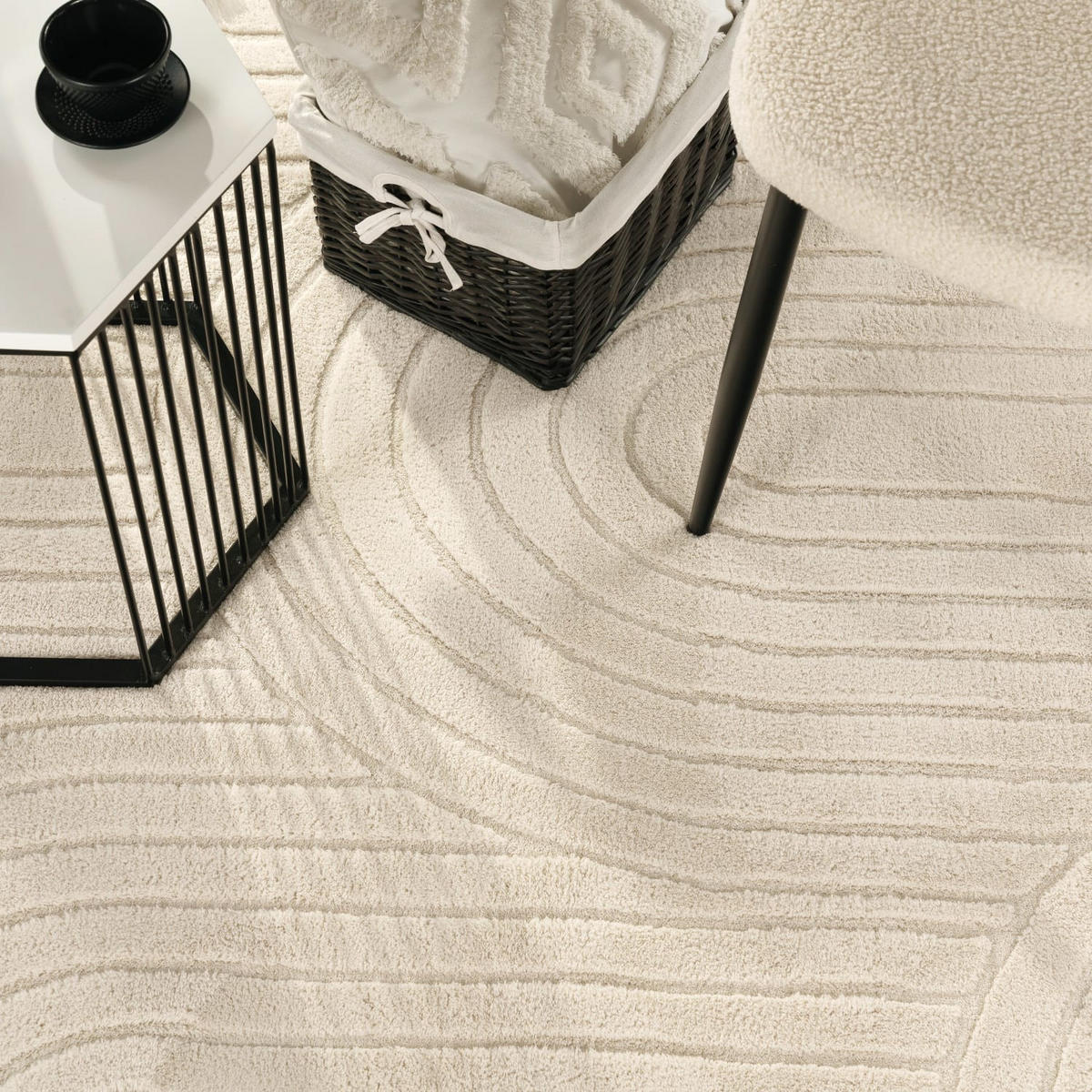 TEPPICH Kurzflor waschbar Struktur Wohnzimmer schmutzabweisend Creme Rechteckig 200x280 - Beige, Textil (280/200cm) - KADIMA DESIGN