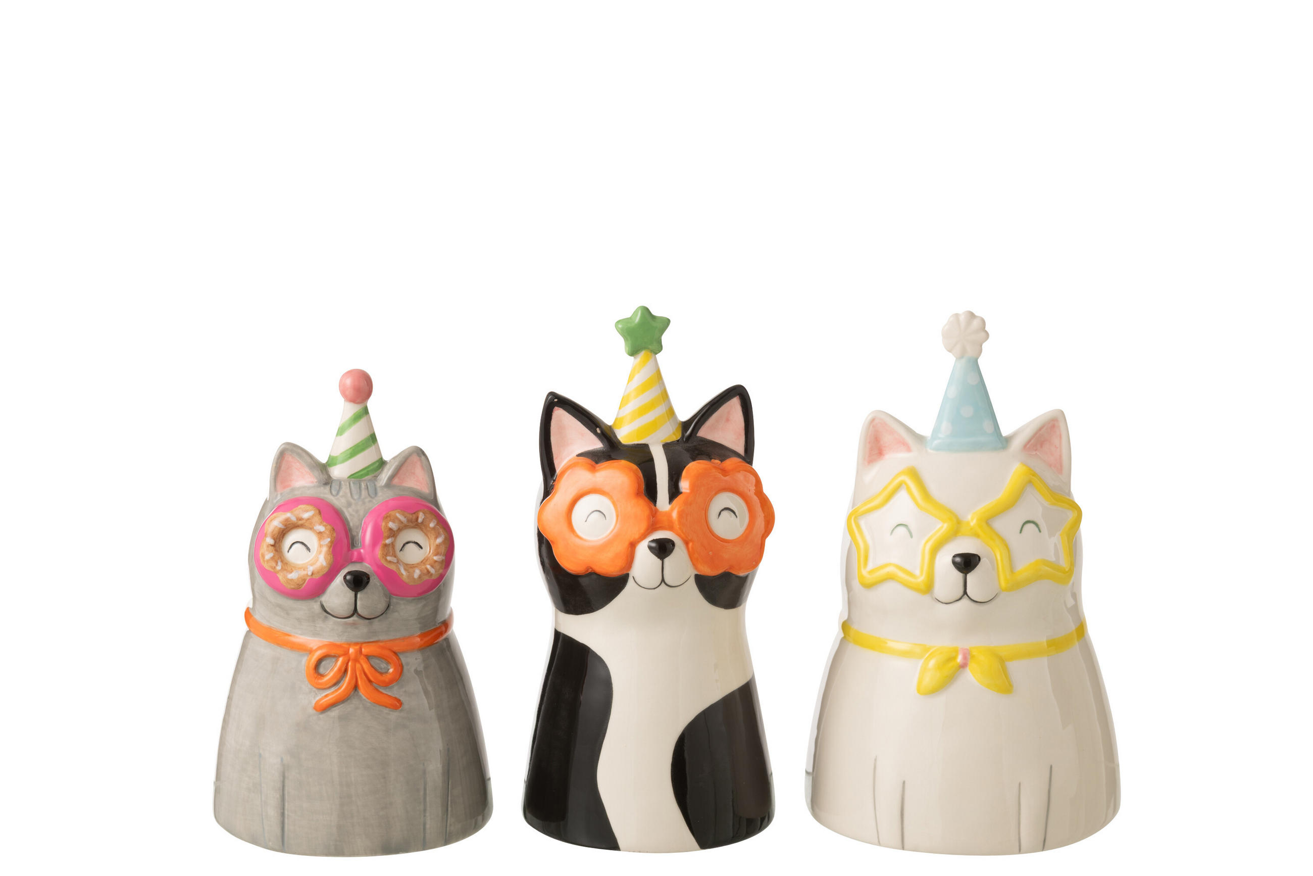 VASE KATZE MIT BRILLE (3ER SET) - Multicolor, Keramik (12/21/12.5cm) - J-Line