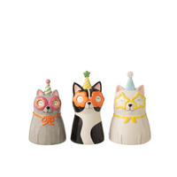 VASE KATZE MIT BRILLE (3ER SET) - Multicolor, Keramik (12/21/12.5cm) - J-Line
