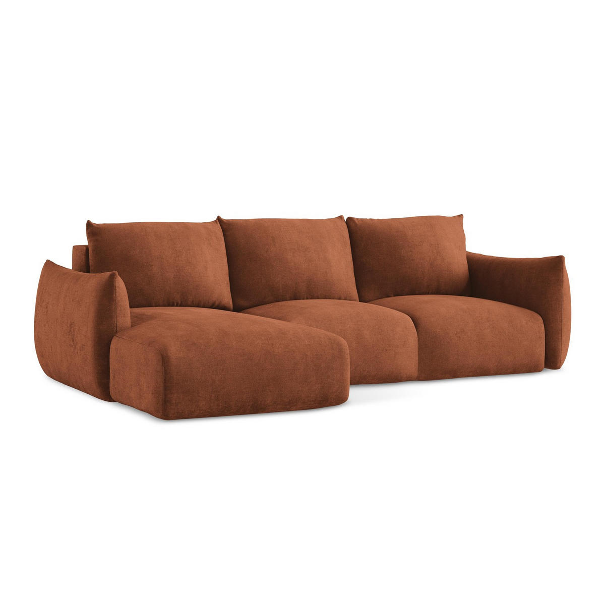 ECKSOFA mit Schlaffunktion links Chenille Stoff Orange - Terracotta/Schwarz, Holzwerkstoff/Kunststoff (242/162cm) - LaMiaSofa