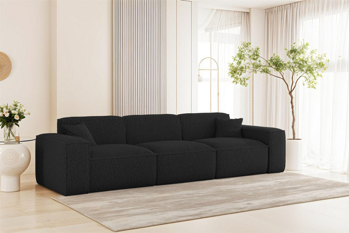 SOFASET Celes Premium 3-2-1 In Sven - Schwarz, Holzwerkstoff/Textil (218/73/90cm) - Fun Möbel