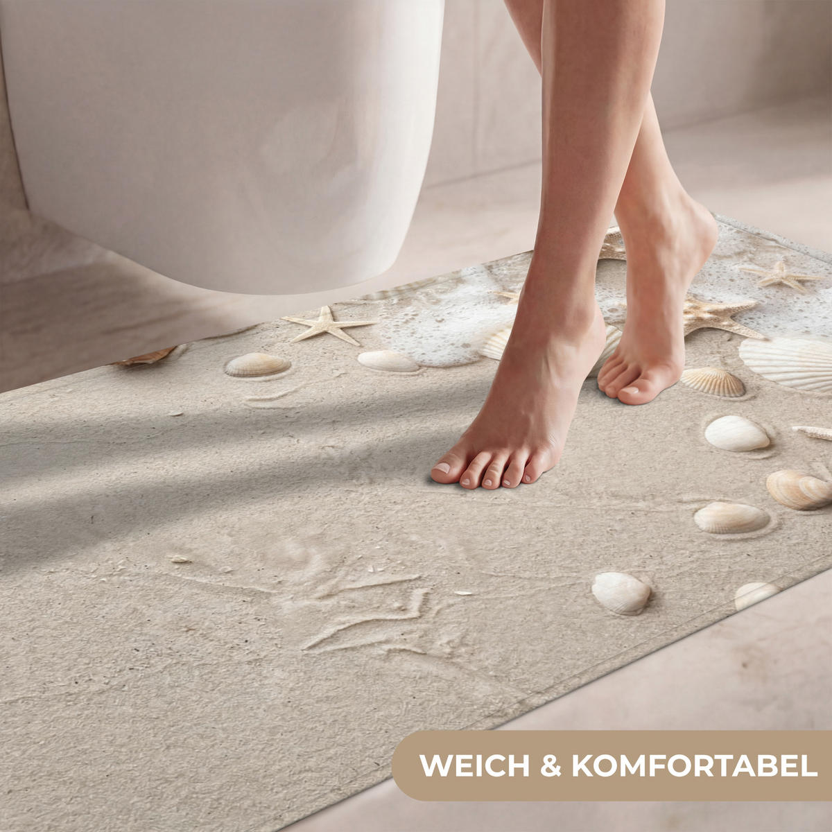 WC-VORLEGER Muscheln - Seesterne - Strand WC Teppich 120x60 cm - Sandfarben, Kunststoff/Textil (120/1cm) - OnlyWow