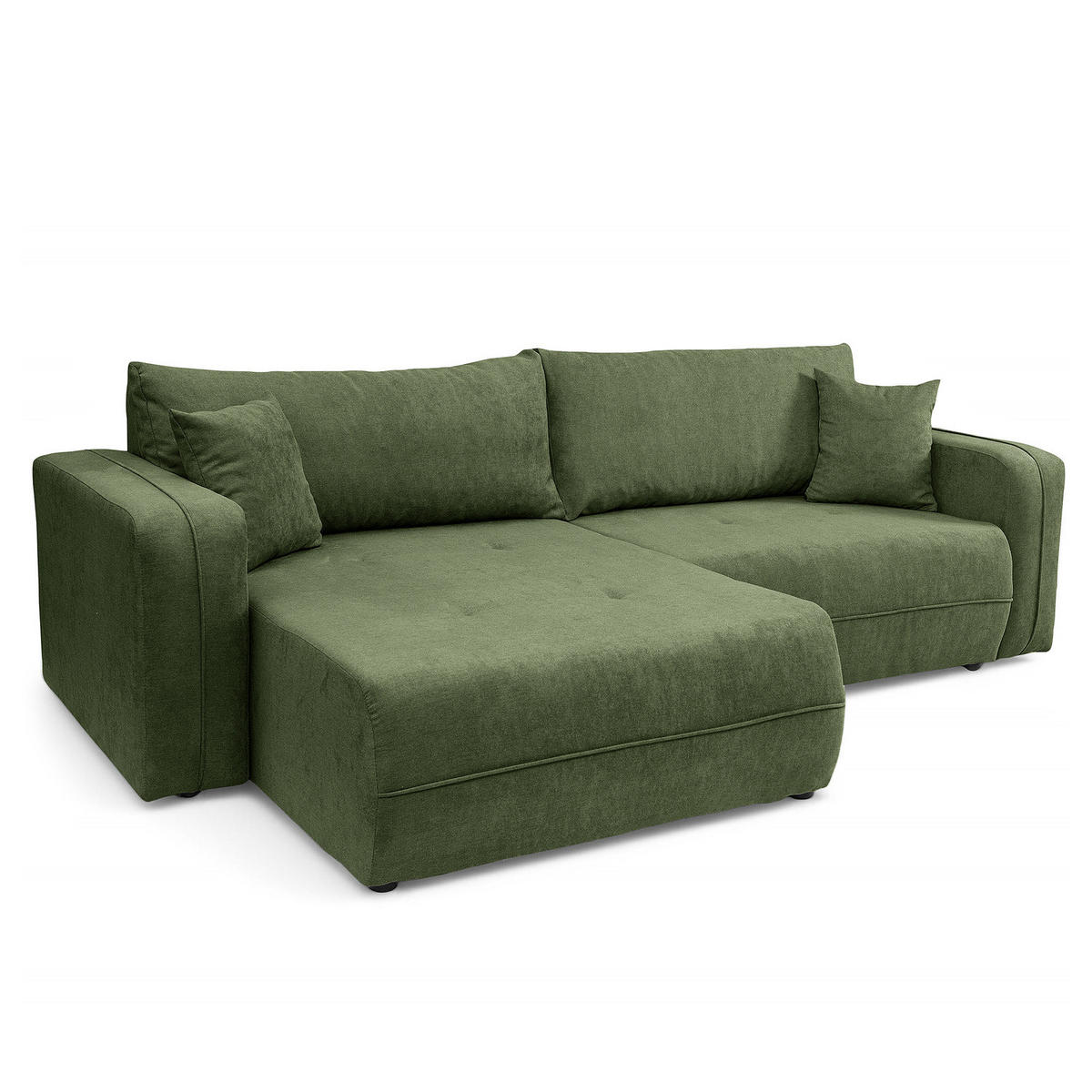 ECKSOFA mit Schlaffunktion - 244 cm - Schwarz/Grün, Kunststoff/Textil (244/145cm) - home24