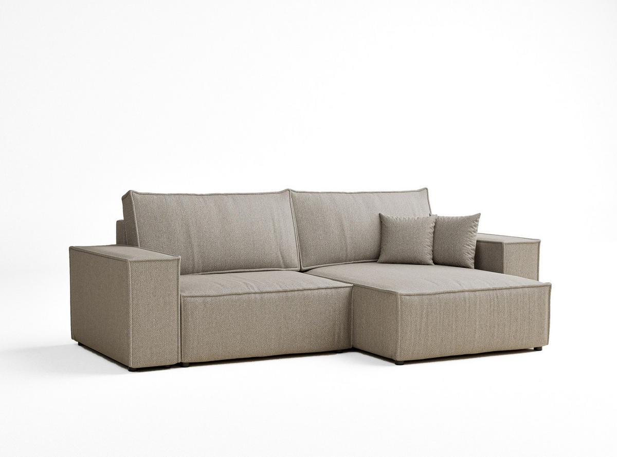 ECKSOFA MIT SCHLAFFUNKTION Zaya Beige Webstoff - Beige/Schwarz, Holz/Holzwerkstoff (255/148cm) - Maison de Reve