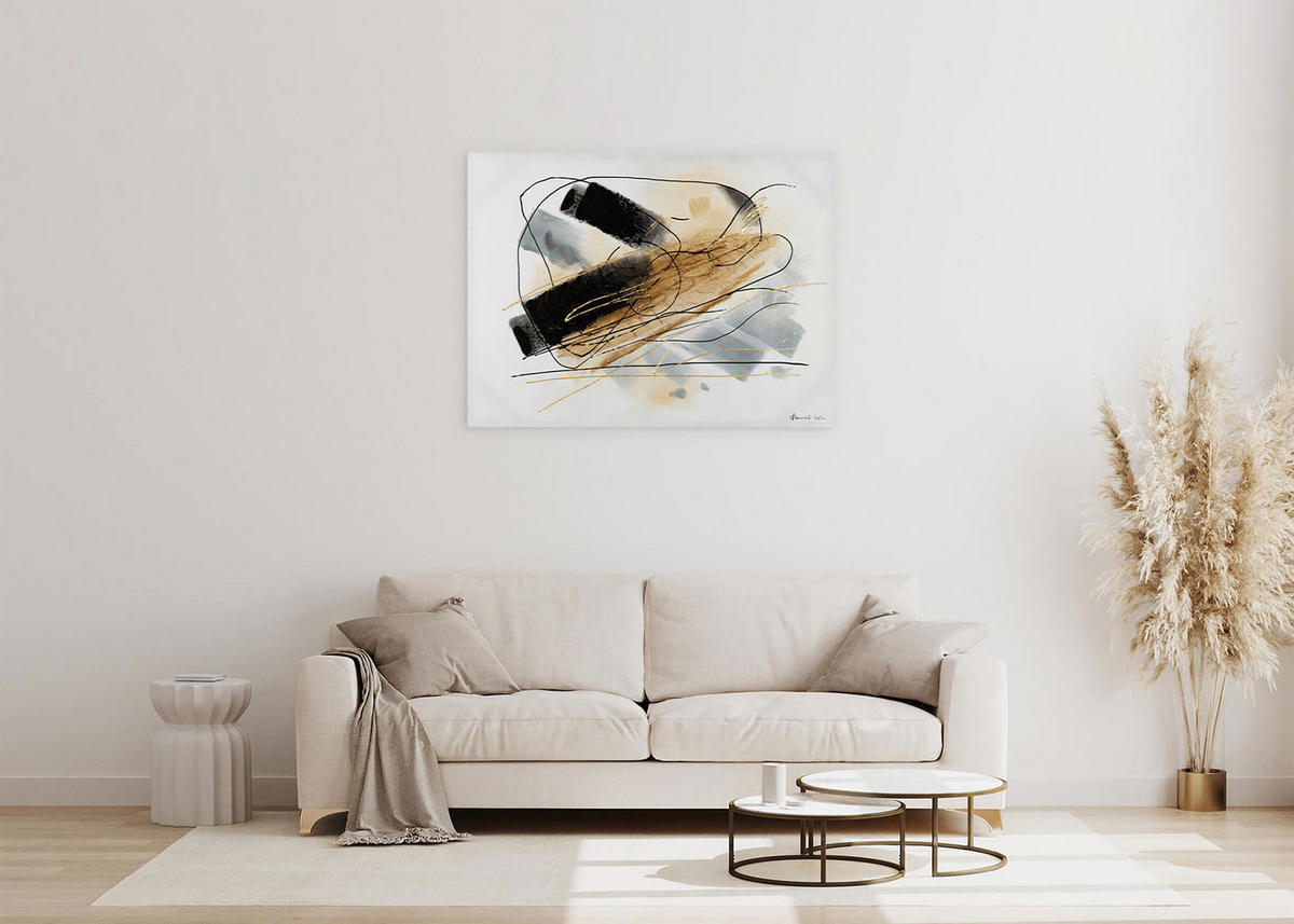 ACRYLBILD HANDGEMALT 100/75 cm - Goldfarben/Schwarz, Holz/Textil (100/75cm) - KUNSTLOFT