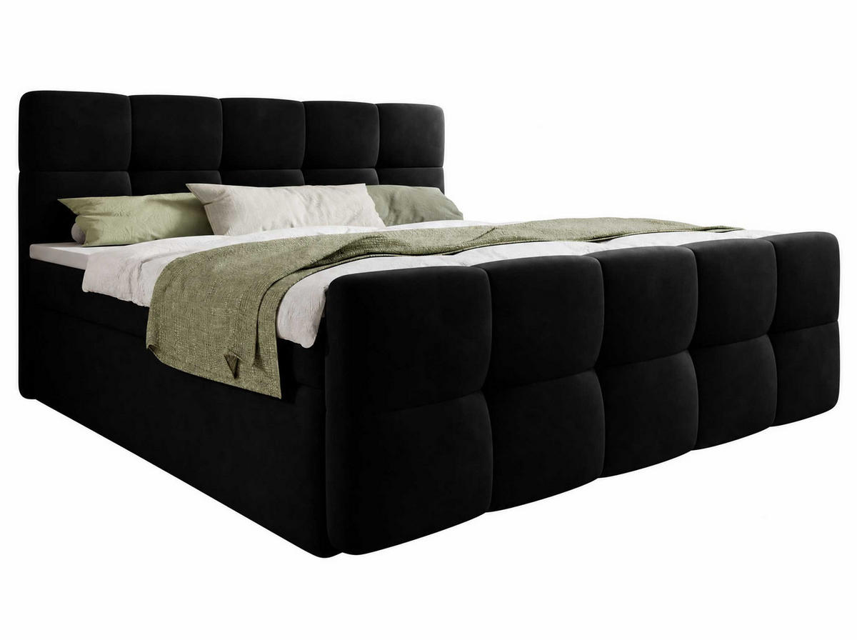 BOXBETT Modena 3 schwarz 200/200 cm mit Bettkasten - Schwarz, Textil (200/200cm) - wonello