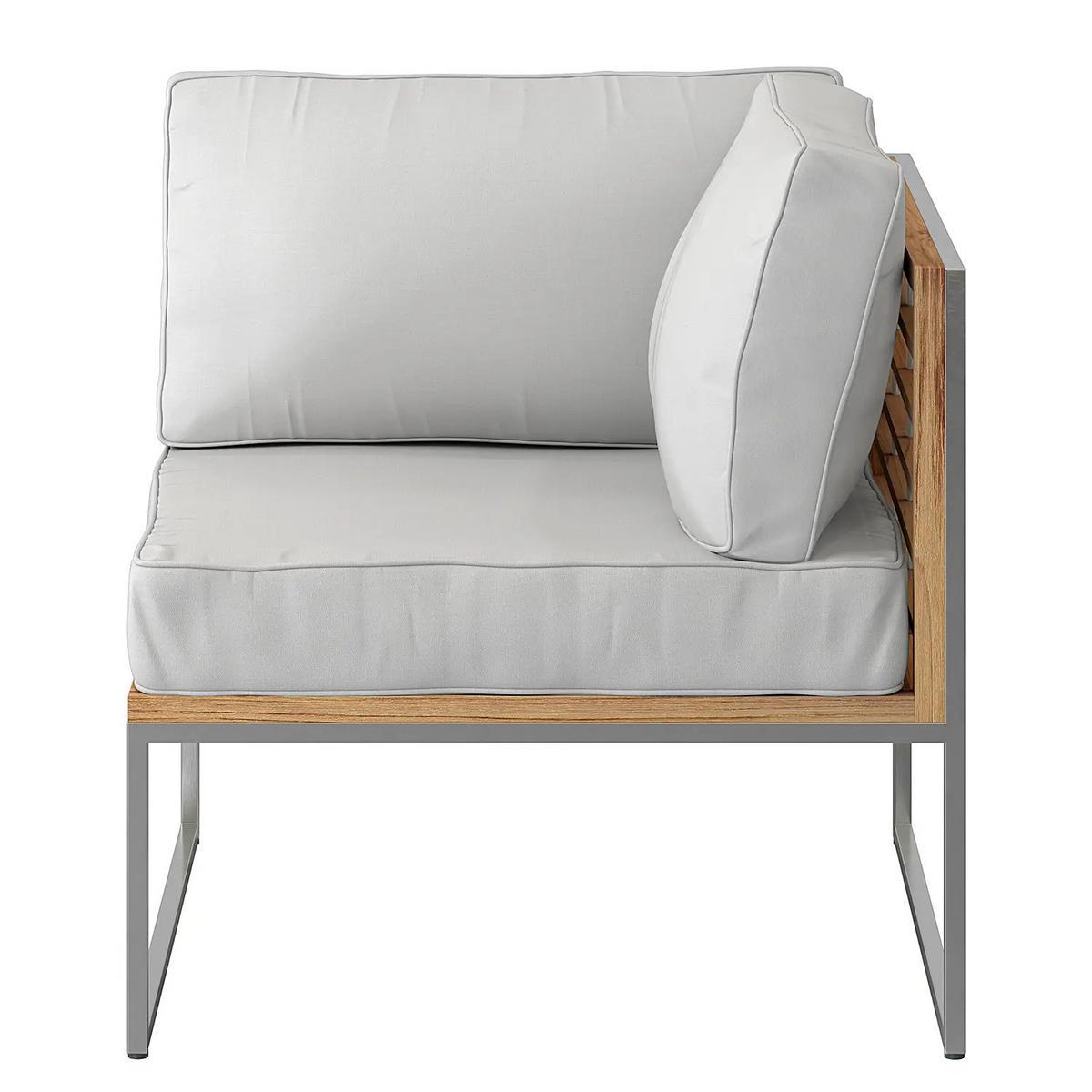 LOUNGESOFA - 2-teilig - Webstoff / Teak massiv - Hellgrau, Holz/Textil (140/74/70cm) - home24