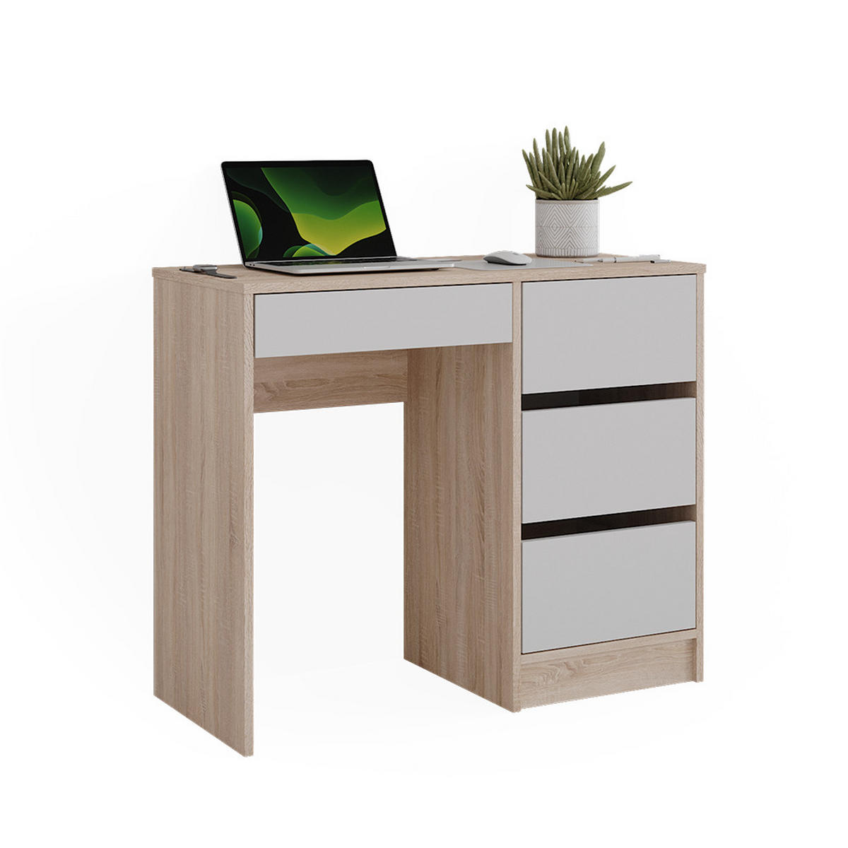 SCHREIBTISCH Sherry Weiß/Sonoma 90 x 40 cm mit Schubladen - Weiß/Sonoma Eiche, Holzwerkstoff (40/90/75cm) - Vicco