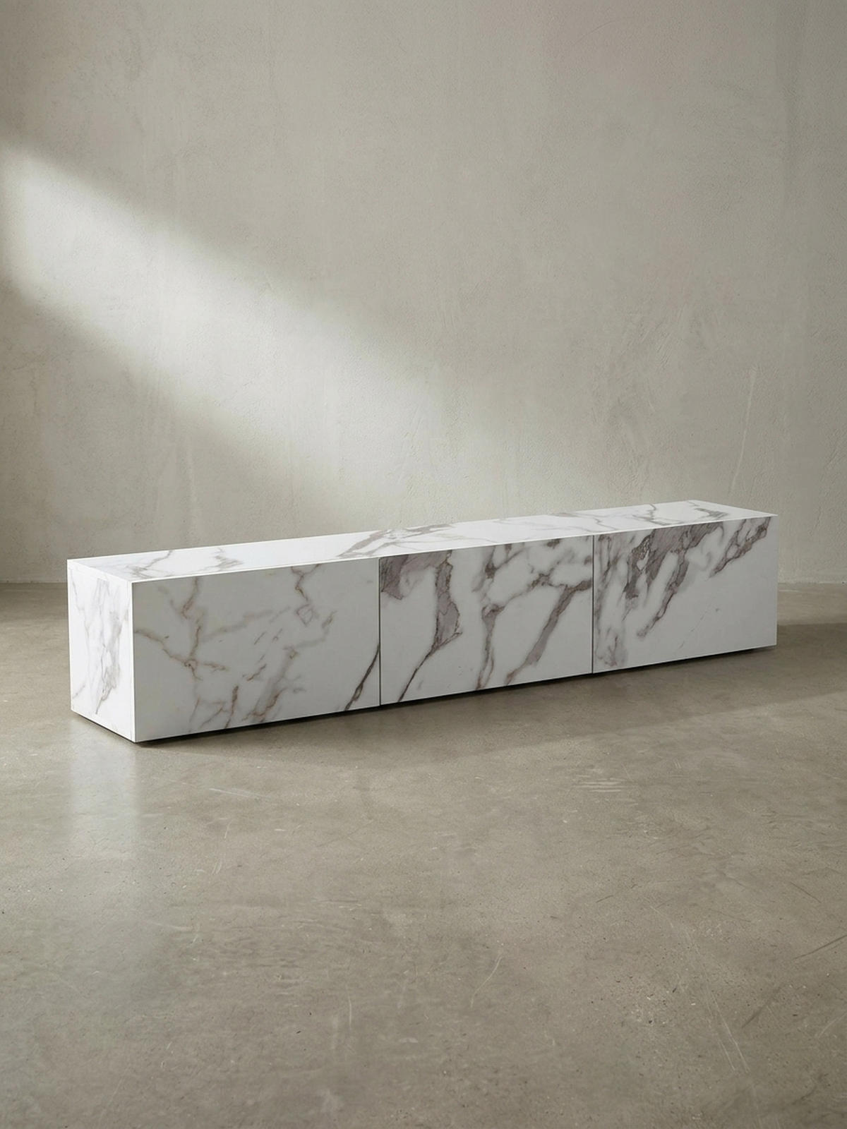 TV-LOWBOARD hängend groß, Marmor-Optik, Klapptüren, modern, Weiß 160x30x30 cm - Weiß, Metall (160/30/30cm) - KADIMA DESIGN