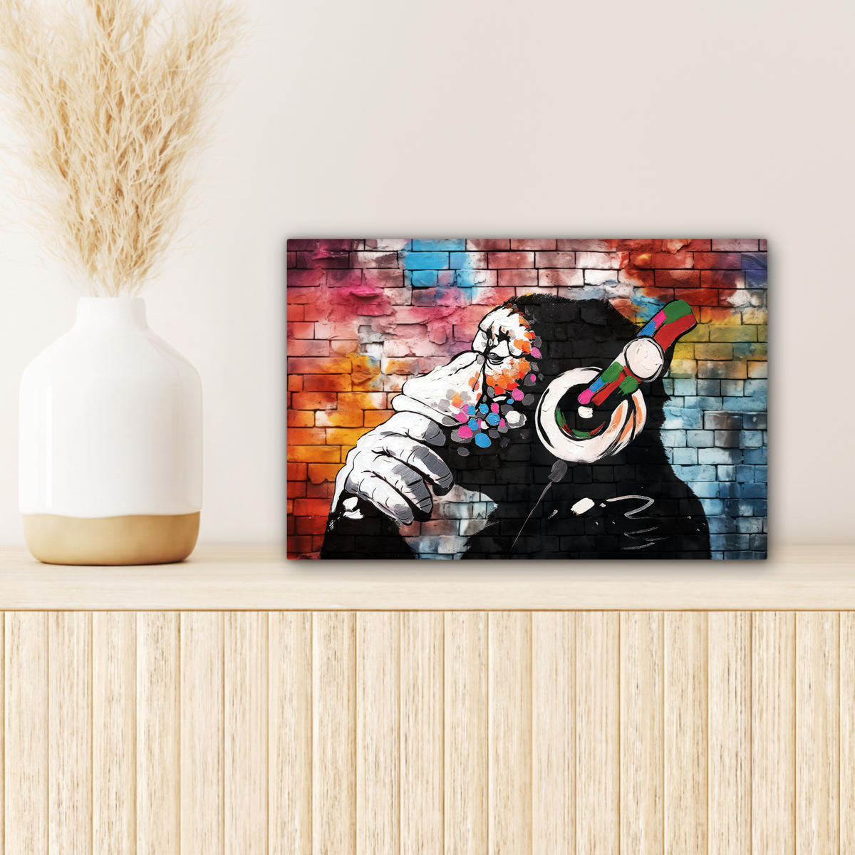 LEINWANDBILD Affe - Graffiti - Musik 30x20 cm - Multicolor, Textil (30/20cm) - MuchoWow