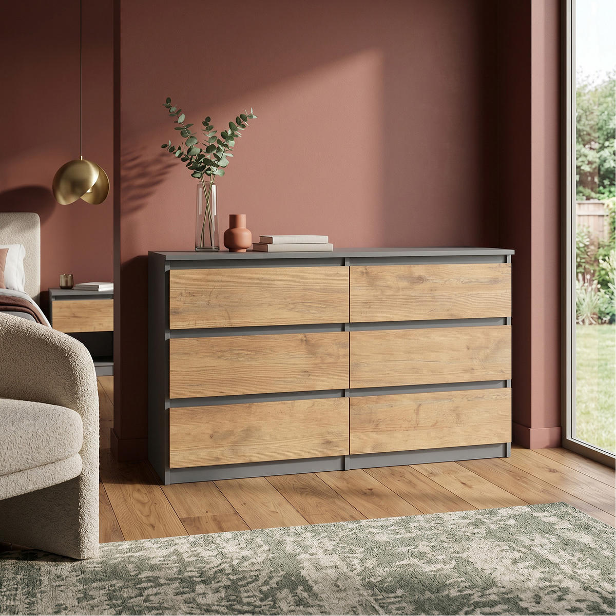 KOMMODE NUDO 138,5/78,5/39cm mit 6 Schubladen Türen Anthrazit - Eichefarben/Anthrazit, Holzwerkstoff (138.5/78.5/39cm) - MASSENO