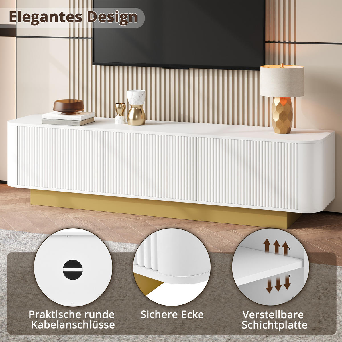 TV STOLEK bílý moderní 3 dvířka vedení kabelů - bílá, kompozitní dřevo (170/47/40.5cm) - Urban Meuble