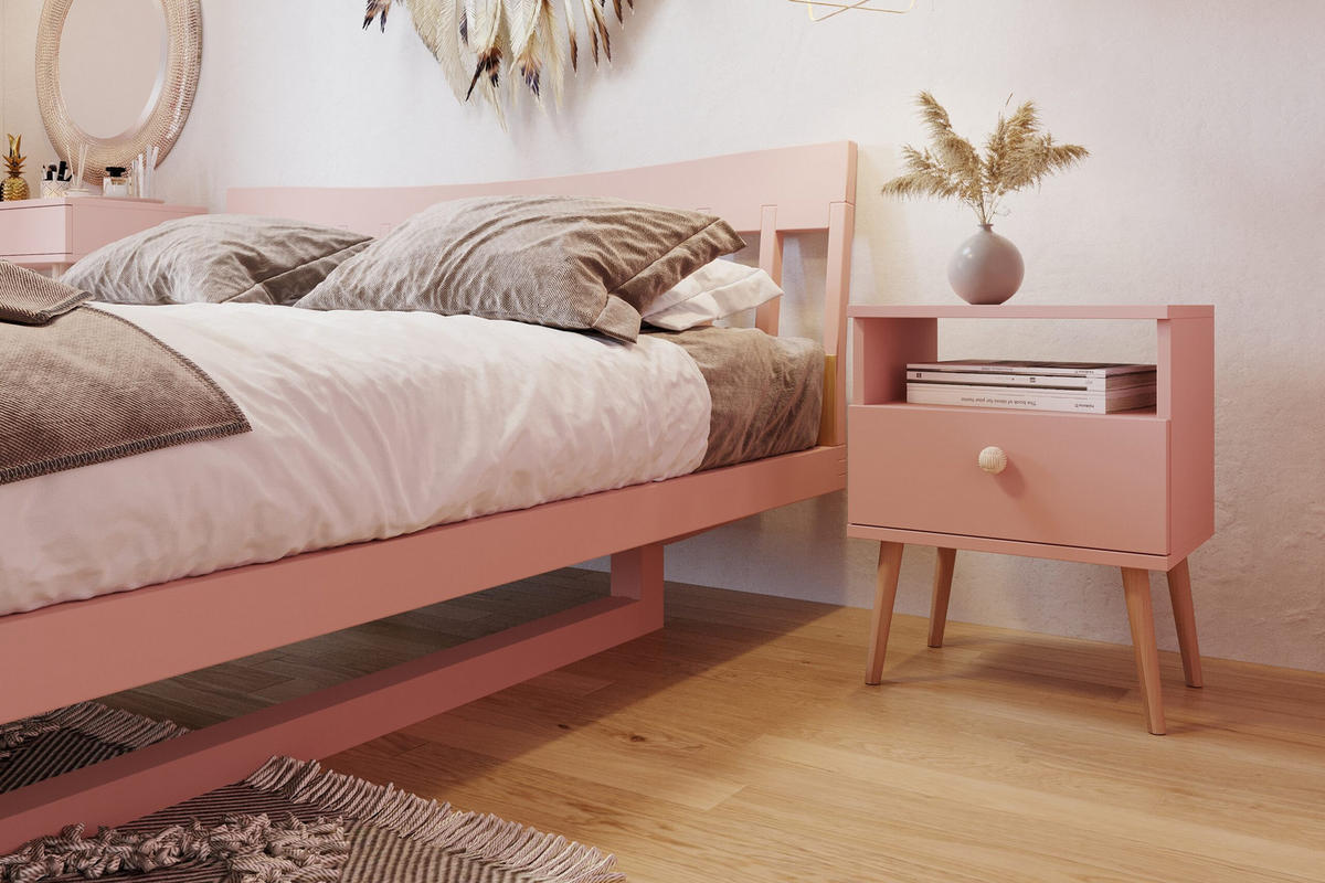 NACHTISCH Holztisch Poxwell Natürliches Rosa - Pink, Holzwerkstoff (44/55/31cm) - Fedve