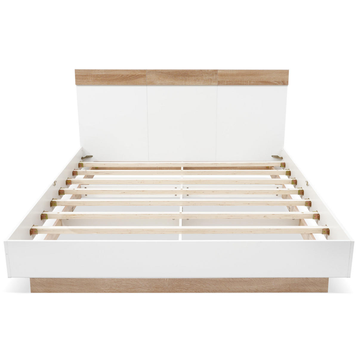 BETT 140/200 cm mit Kopfteil in Sonoma-Eiche/Weiß – inkl. Lattenrost - Weiß, Holzwerkstoff (140/200cm) - BEAOK
