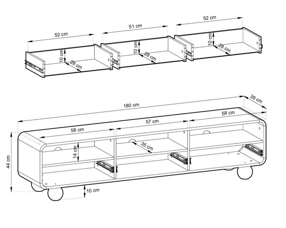 TV-SCHRANK rund 180 cm breit Beige ALDOS - Beige, Holzwerkstoff (180/44/39cm) - Compleo24