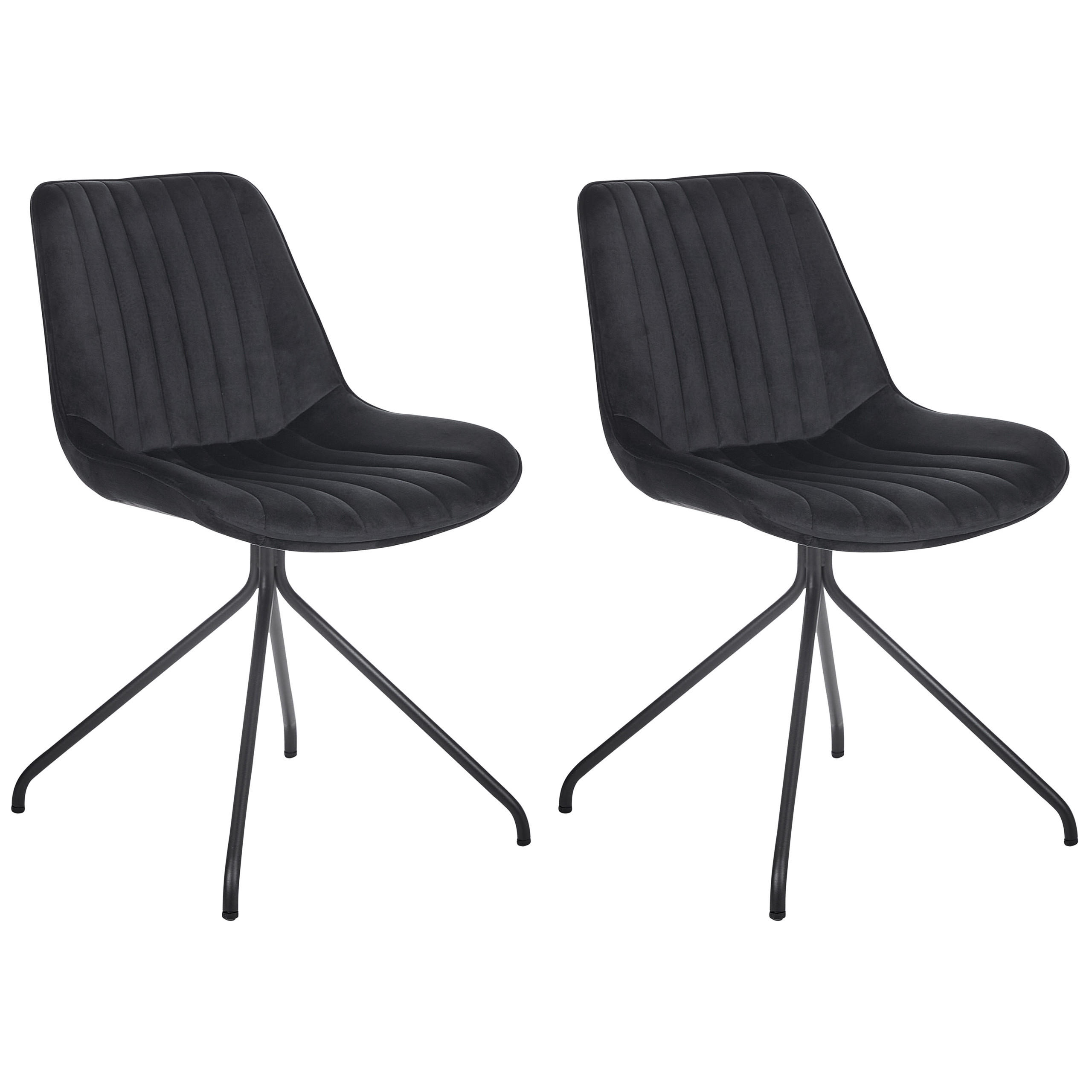 ESSZIMMERSTUHL 2er-Set Samtstoff Schwarz Navasota - Schwarz, Textil/Metall (47/83/62cm) - Beliani