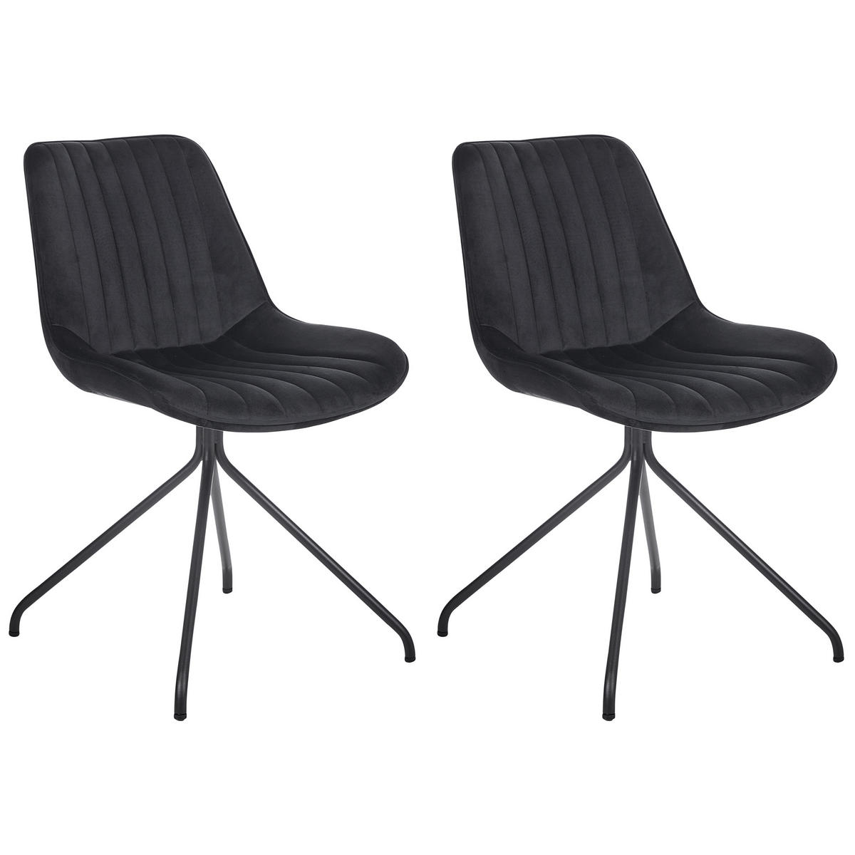 ESSZIMMERSTUHL 2er-Set Samtstoff Schwarz Navasota - Schwarz, Textil/Metall (47/83/62cm) - Beliani