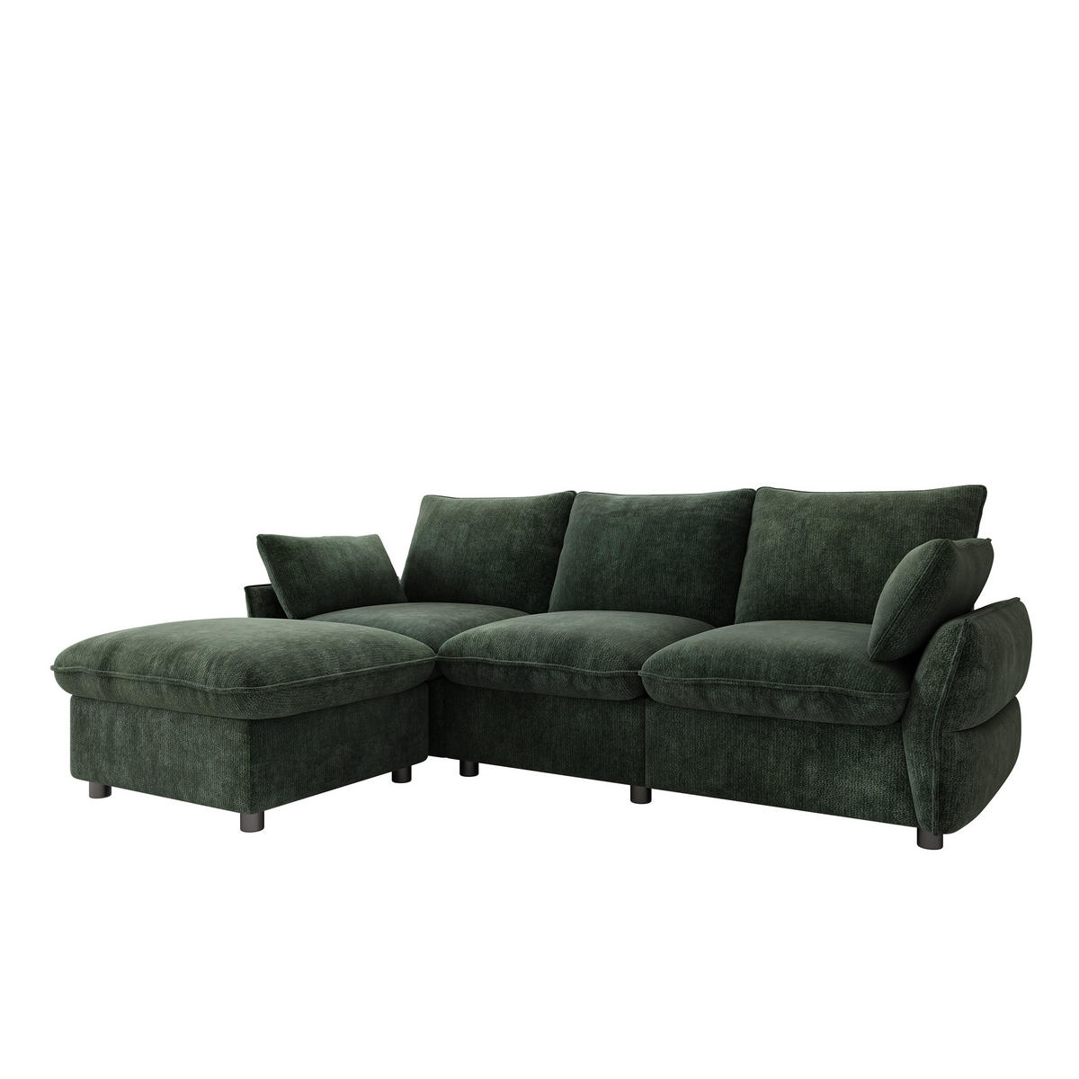 ECKSOFA 222.5/154.5/76.5 cm Dunkelgrün Chenille mit 1 Fußhocker - Dunkelgrün, Textil/Metall (222.5/154.5cm) - Oxeza