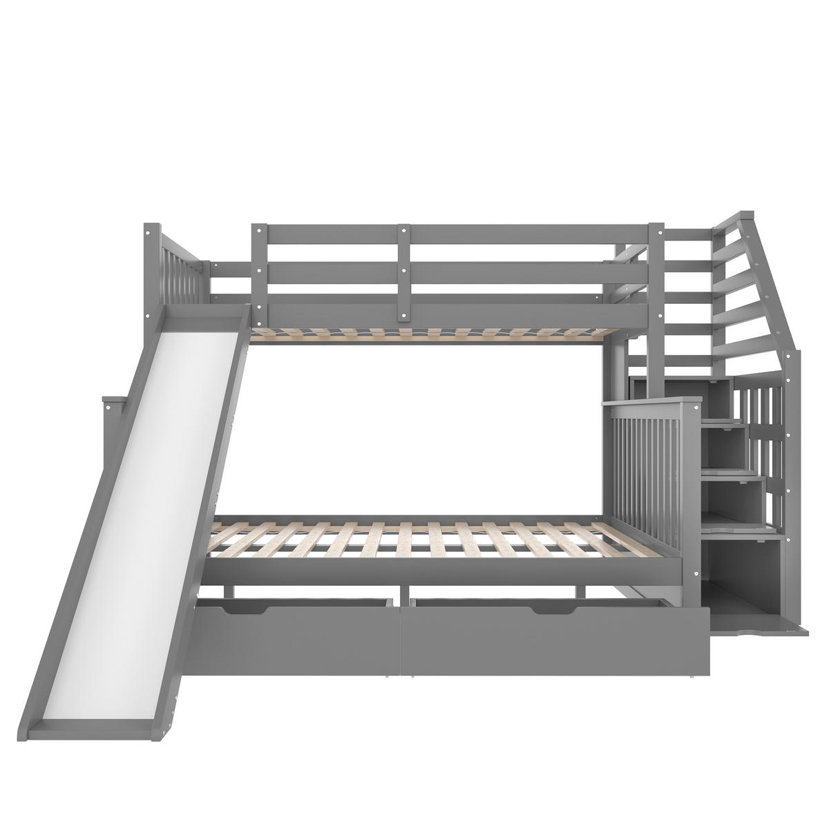 ETAGENBETT 90x200cm + 140x200cm Grau mit Schubladen Stauraum Rutsche - Grau, Holz (140/200cm) - FLIEKS