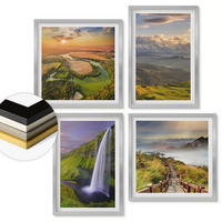 WANDBILDER 4er Set - 50x50 cm & 40x60 cm Silberner Rahmen - Ausblicke auf Berge, Flüsse und Wasserfälle - Silberfarben, Kunststoff (50/50cm) - ArtPrintCave