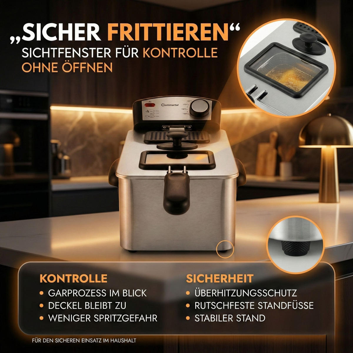FRITTEUSE 3L 2000W Edelstahl mit Sichtfenster - Edelstahlfarben, Metall (44/27/23.5cm) - Sommertal
