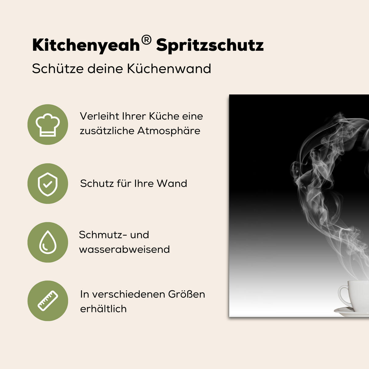 SPRITZSCHUTZ KÜCHE Kaffee - Herz - Schwarz und weiß - Tassen 70x50 cm - Weiß, Metall (70/0.3/50cm) - MuchoWow
