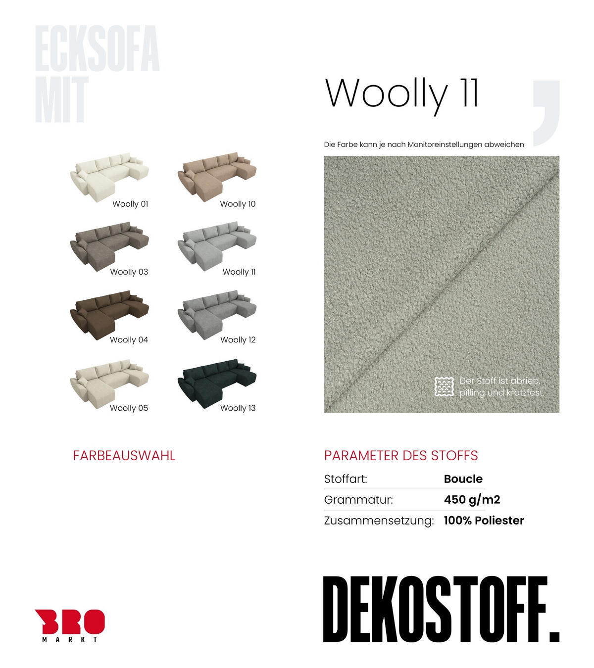 WOHLANDSCHAFT Rotterdam U mit Schlaffunktion Grau Bouclé - Hellgrau, Textil (310/80/141cm) - Bromarkt