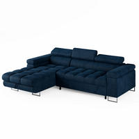 ECKSOFA CLOUD Links Dunkelblau L-Form Velours-Stoff mit Schlaffunktion und Bettkasten - Chromfarben/Dunkelblau, Holz/Metall (235/275cm) - Barchello